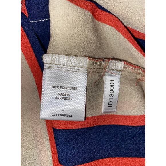 NWT $59.95 NY&C New York & Co Large Long Sleeve Nude Navy Blue Stripe Wrap Dress - Picture 10 of 12